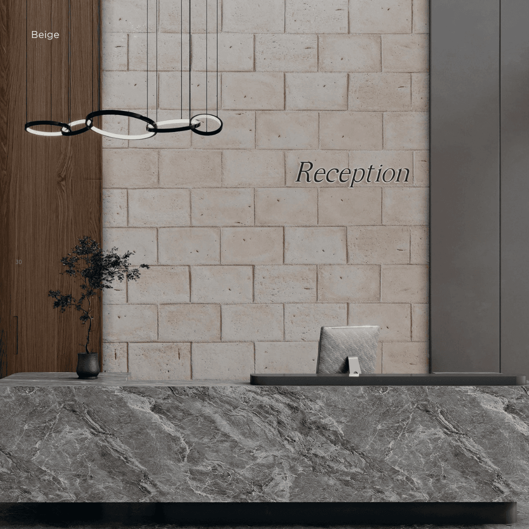 Slate applied in a slim-format interior wall